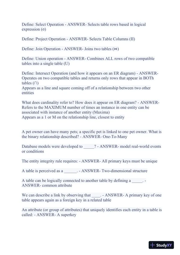 2023-2024 WGU C175/D426 Data Management Foundations OA Exam with Answers (531 Solved Questions) - Page 11 preview image