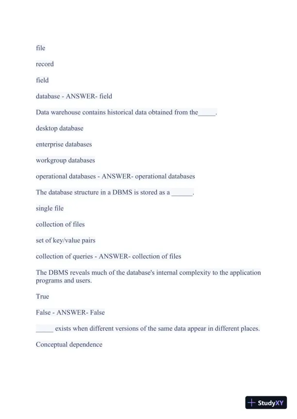2023-2024 WGU C175/D426 Data Management Foundations OA Exam with Answers (531 Solved Questions) - Page 21 preview image
