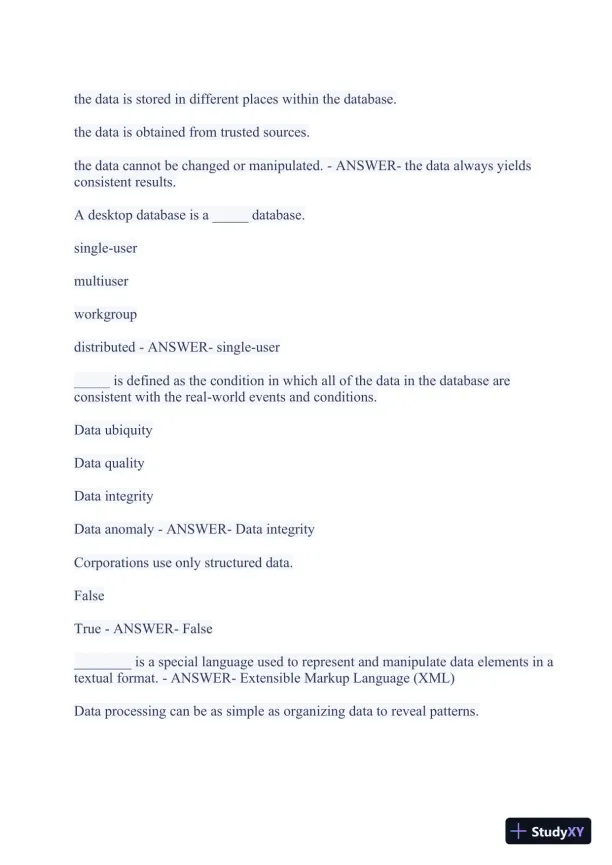 2023-2024 WGU C175/D426 Data Management Foundations OA Exam with Answers (531 Solved Questions) - Page 24 preview image