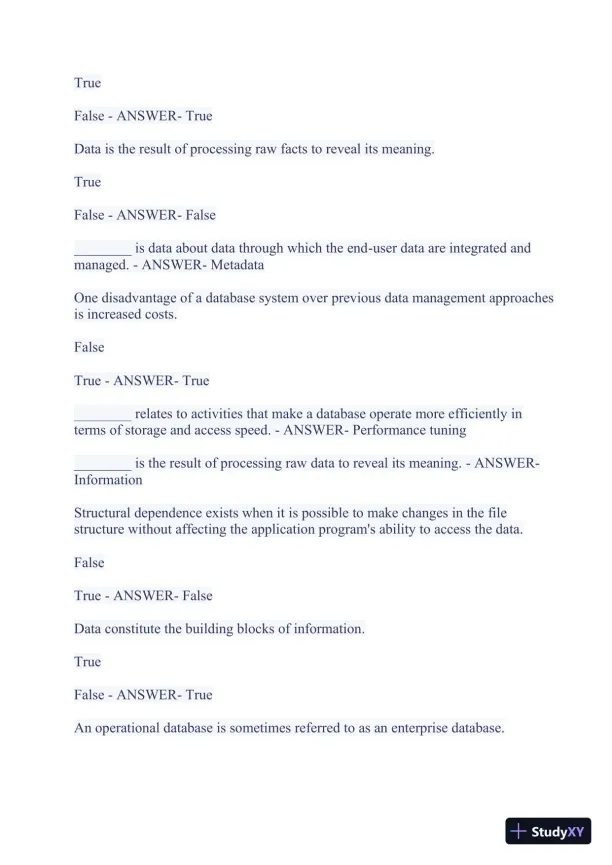 2023-2024 WGU C175/D426 Data Management Foundations OA Exam with Answers (531 Solved Questions) - Page 25 preview image