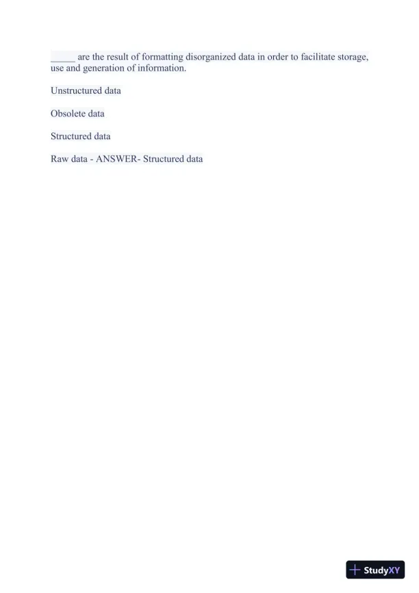 2023-2024 WGU C175/D426 Data Management Foundations OA Exam with Answers (531 Solved Questions) - Page 28 preview image