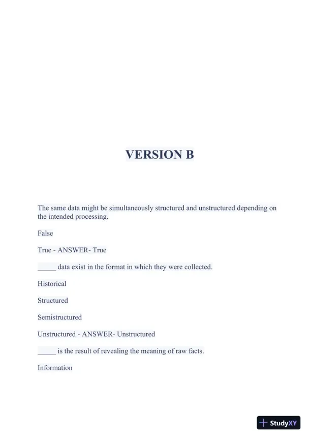 2023-2024 WGU C175/D426 Data Management Foundations OA Exam with Answers (531 Solved Questions) - Page 29 preview image