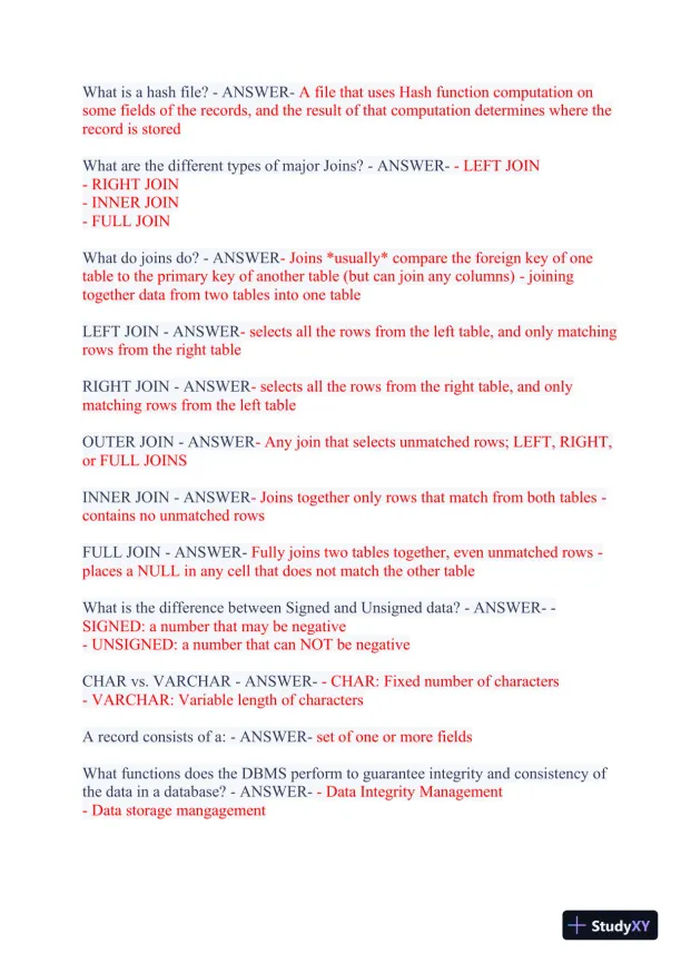 2023-2024 WGU C175/D426 Data Management Foundations OA Exam with Answers (531 Solved Questions) - Page 8 preview image