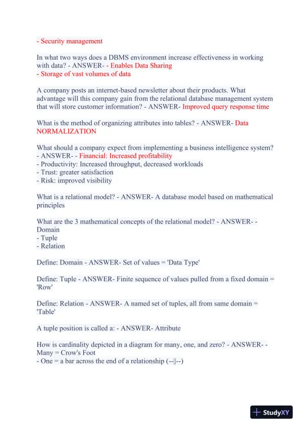 2023-2024 WGU C175/D426 Data Management Foundations OA Exam with Answers (531 Solved Questions) - Page 9 preview image