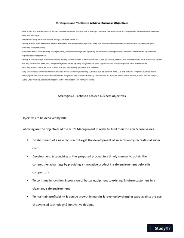 Strategies and Tactics to Achieve Business Objectives - Page 1 preview image