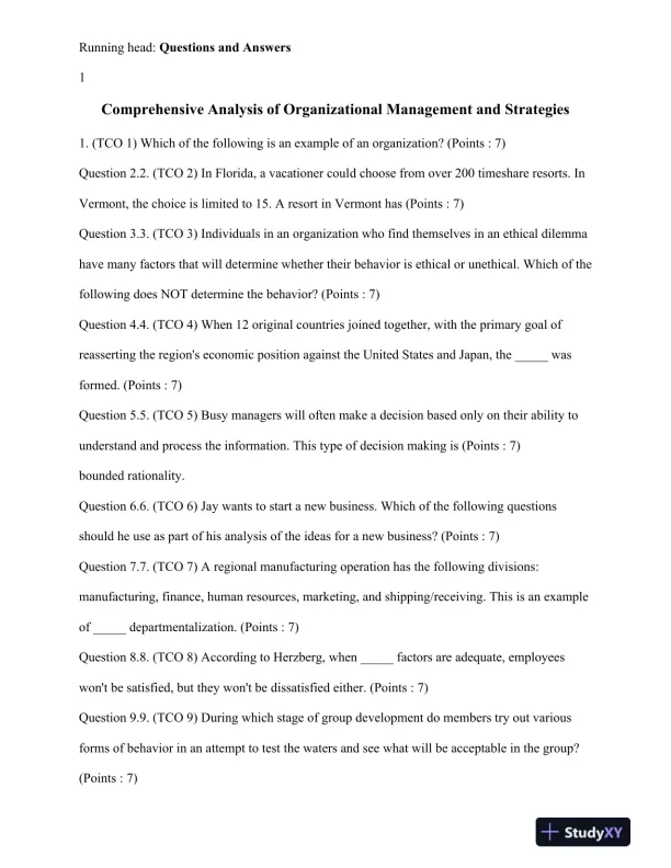 Comprehensive Analysis of Organizational Management and Strategies - Page 1 preview image