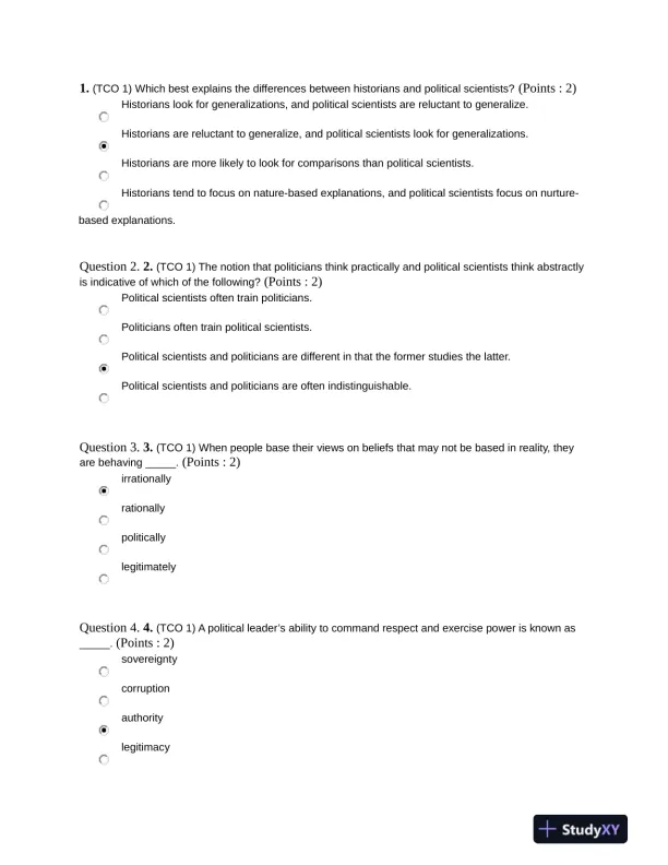 Political Science Practice Exam With Answers (35 Solved Questions) - Page 1 preview image