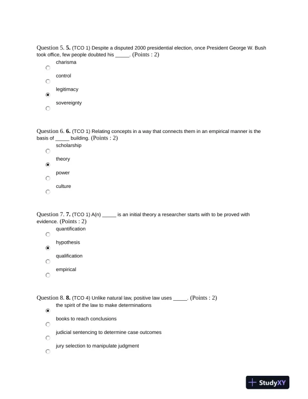 Political Science Practice Exam With Answers (35 Solved Questions) - Page 3 preview image