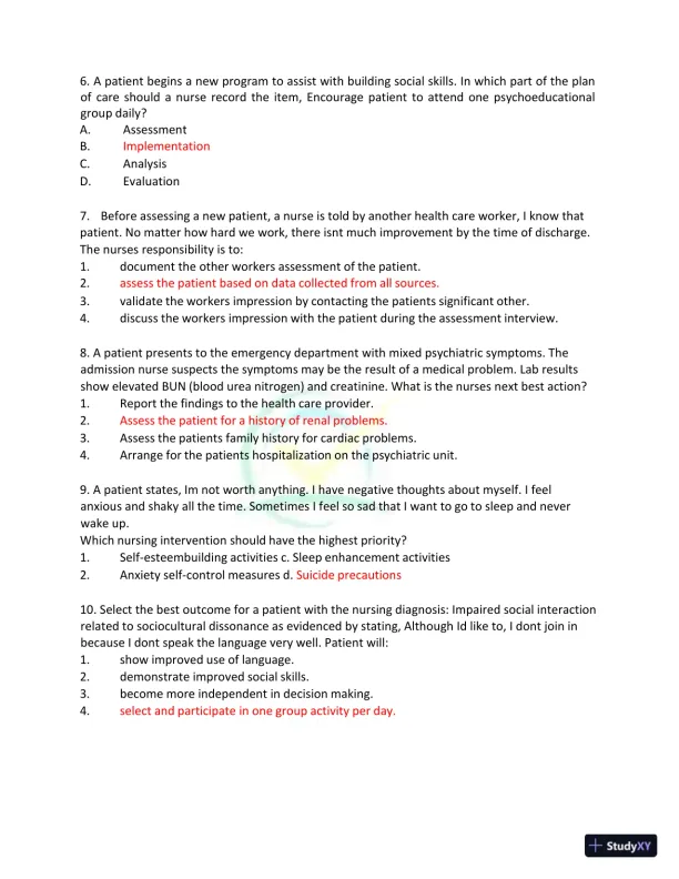 Test Bank for Kaplan and Sadock's Synopsis of Psychiatry: Behavioral Sciences/Clinical Psychiatry, 11th Edition (Chapters 1-37) - Page 19 preview image