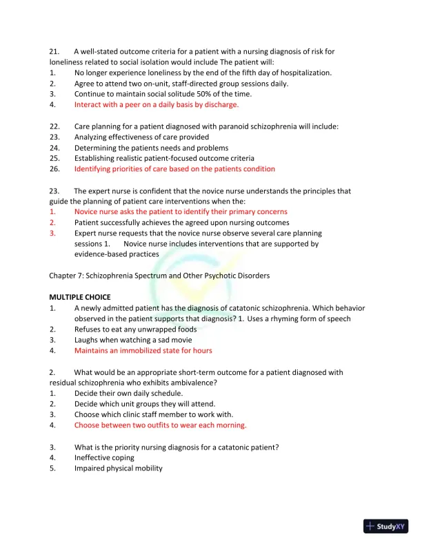 Test Bank for Kaplan and Sadock's Synopsis of Psychiatry: Behavioral Sciences/Clinical Psychiatry, 11th Edition (Chapters 1-37) - Page 29 preview image