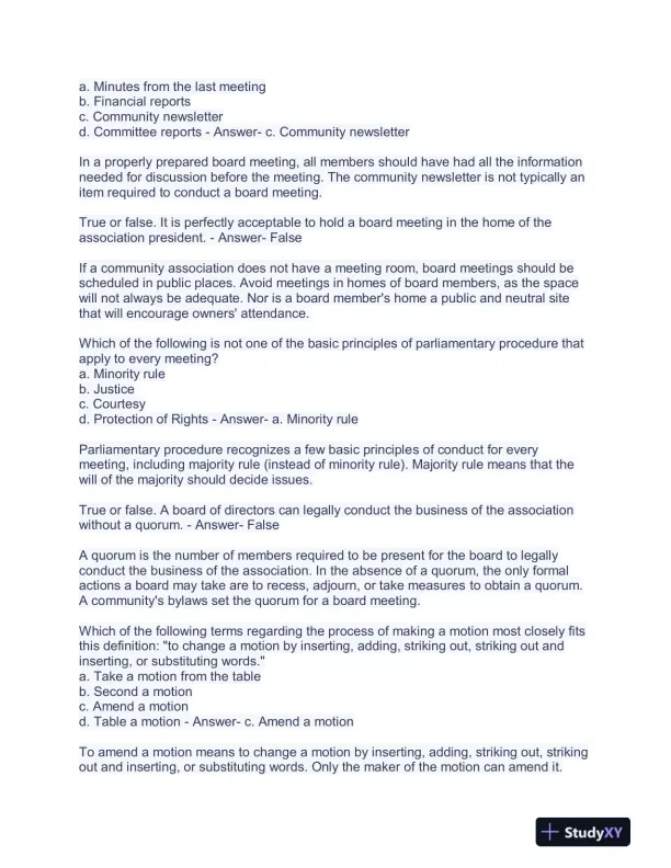 Community Association Management M100 Courses Exam With Answers (363 Solved Questions) - Page 10 preview image