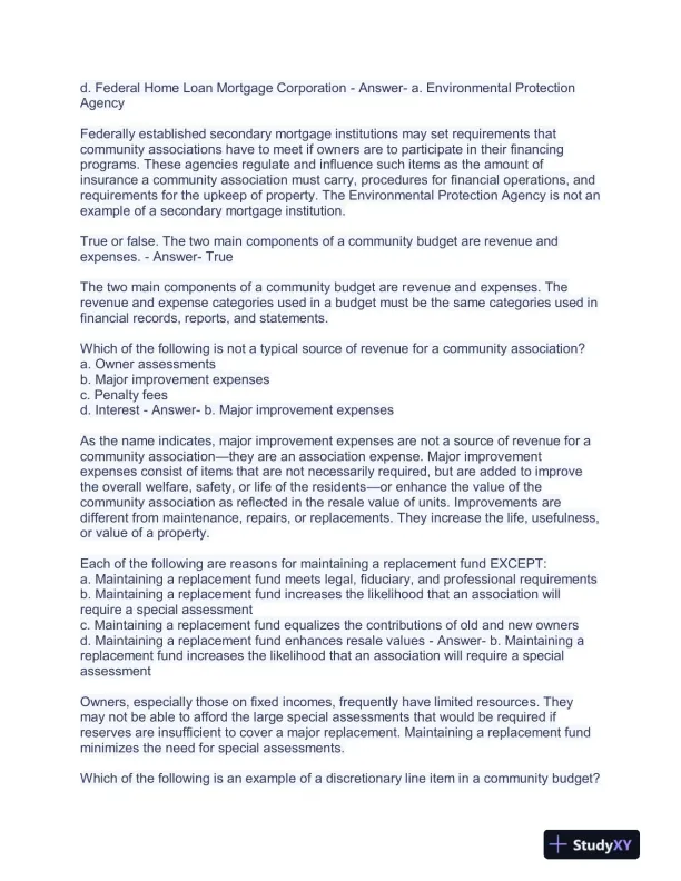 Community Association Management M100 Courses Exam With Answers (363 Solved Questions) - Page 12 preview image