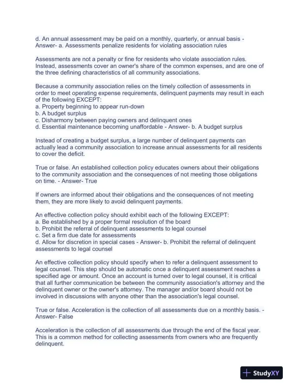 Community Association Management M100 Courses Exam With Answers (363 Solved Questions) - Page 14 preview image