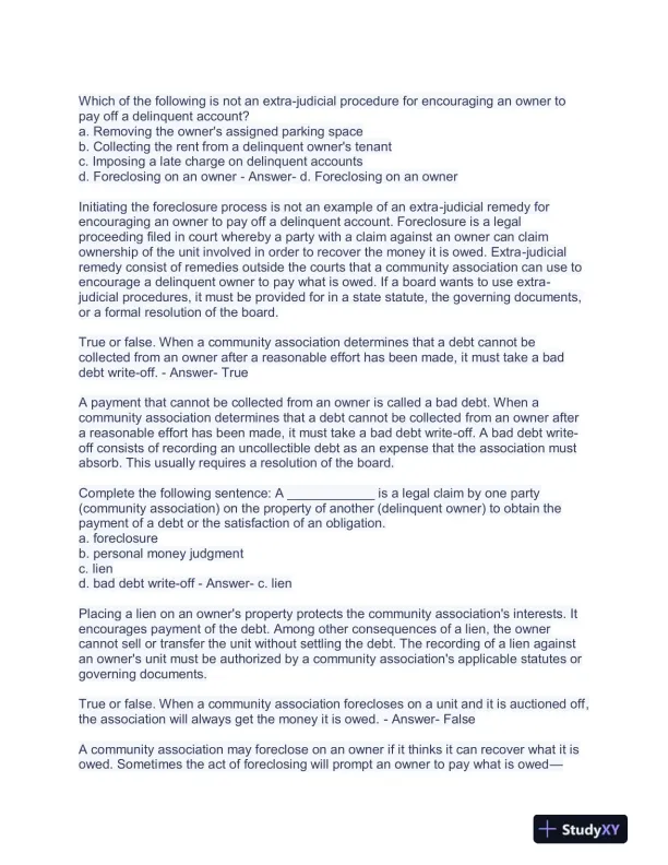 Community Association Management M100 Courses Exam With Answers (363 Solved Questions) - Page 15 preview image