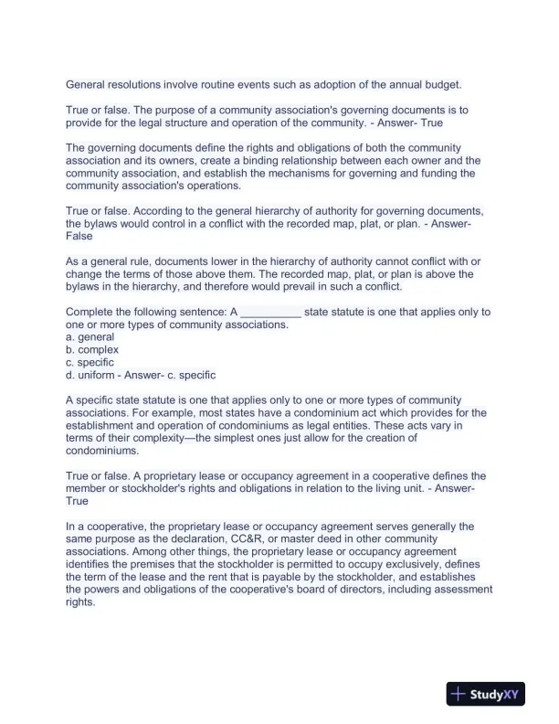 Community Association Management M100 Courses Exam With Answers (363 Solved Questions) - Page 3 preview image