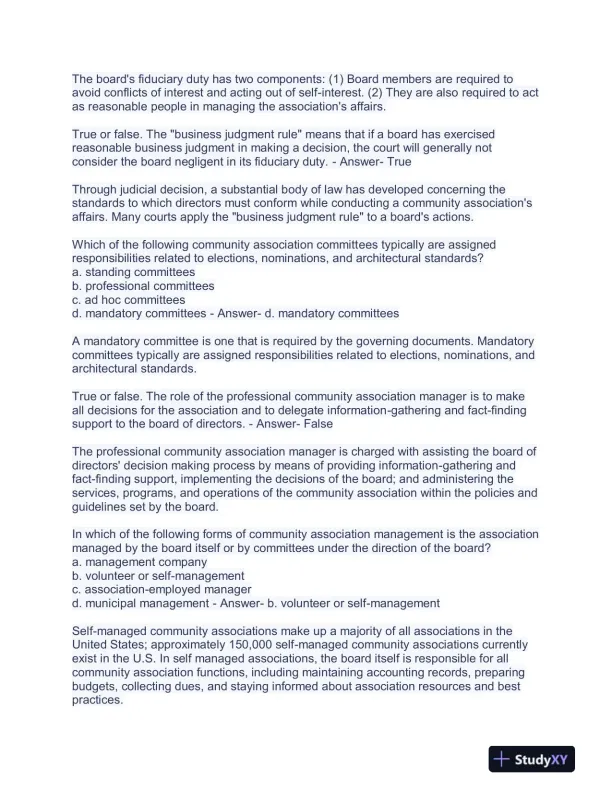 Community Association Management M100 Courses Exam With Answers (363 Solved Questions) - Page 5 preview image