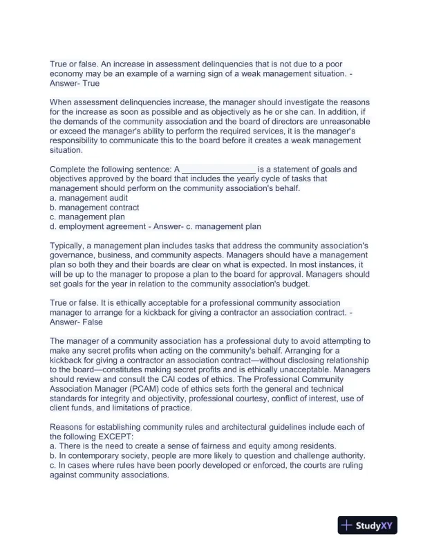 Community Association Management M100 Courses Exam With Answers (363 Solved Questions) - Page 6 preview image