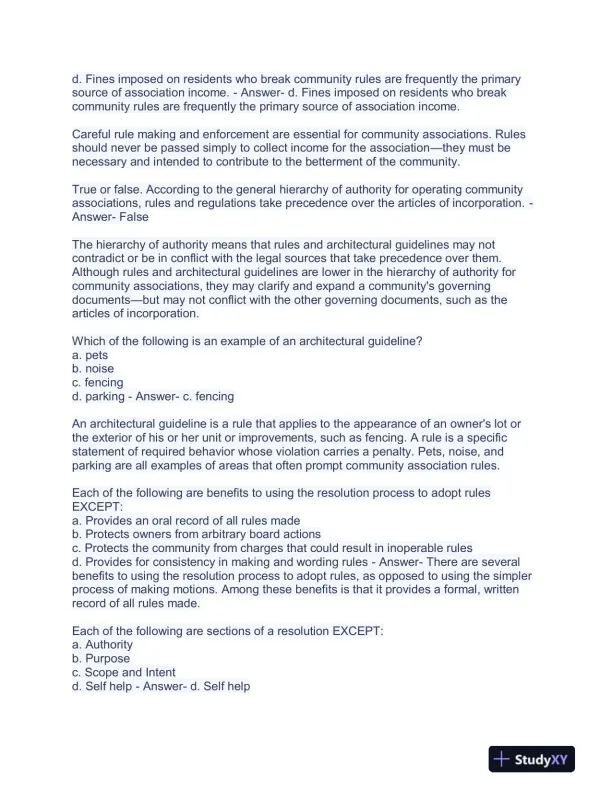 Community Association Management M100 Courses Exam With Answers (363 Solved Questions) - Page 7 preview image