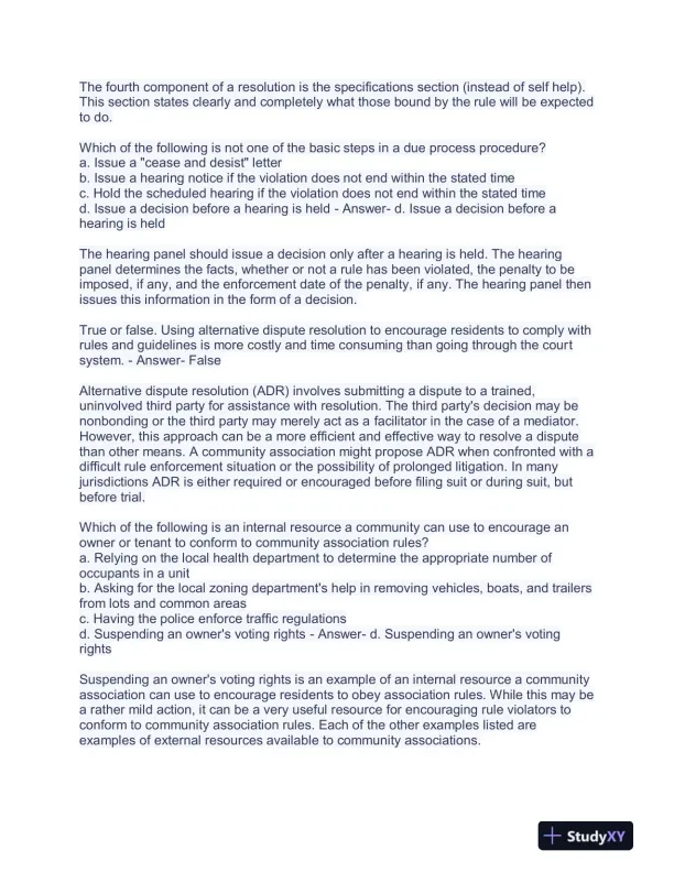 Community Association Management M100 Courses Exam With Answers (363 Solved Questions) - Page 8 preview image