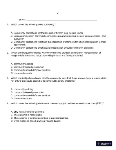 Probation, Parole, and Community-Based Corrections: Supervision, Treatment, and Evidence-Based Practices (Connect, Learn, Succeed) 1st Edition Test Bank - Page 1 preview image