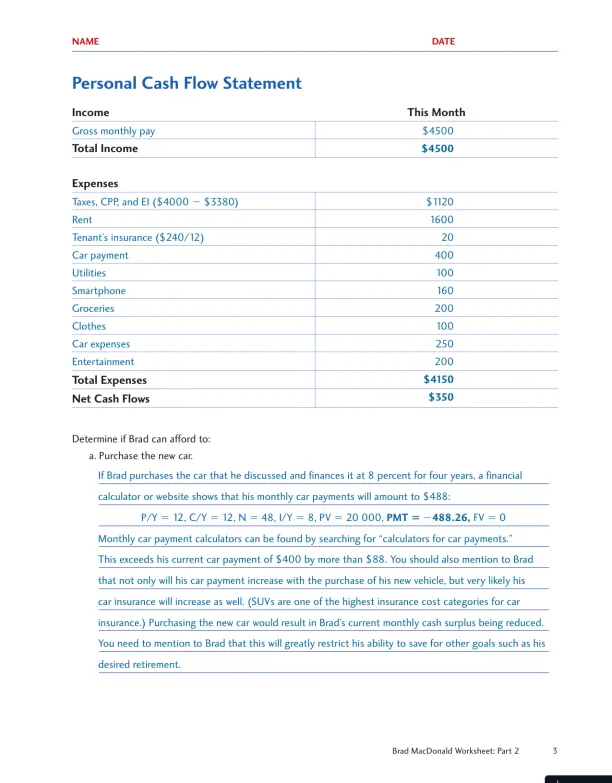 Personal Finance, Fourth Canadian Edition Solution Manual - Page 13 preview image