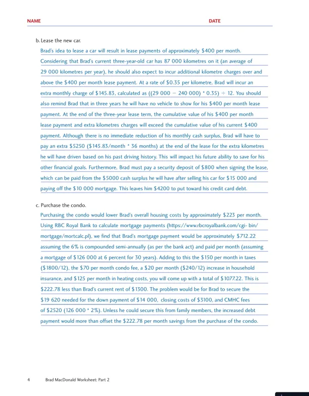 Personal Finance, Fourth Canadian Edition Solution Manual - Page 14 preview image