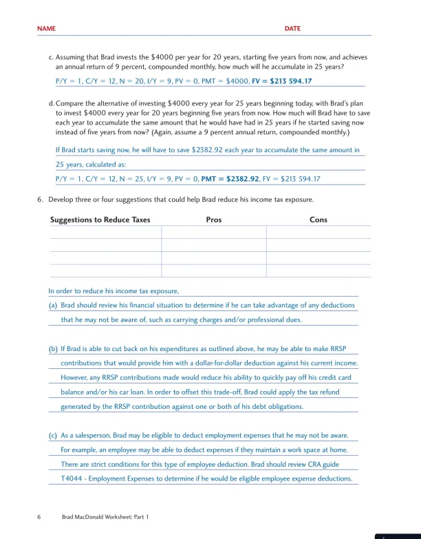 Personal Finance, Fourth Canadian Edition Solution Manual - Page 7 preview image