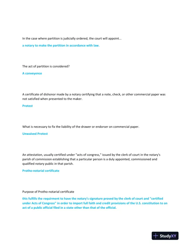 LOUISIANA NOTARY Practice Exam With Answers (136 Solved Questions) - Page 4 preview image