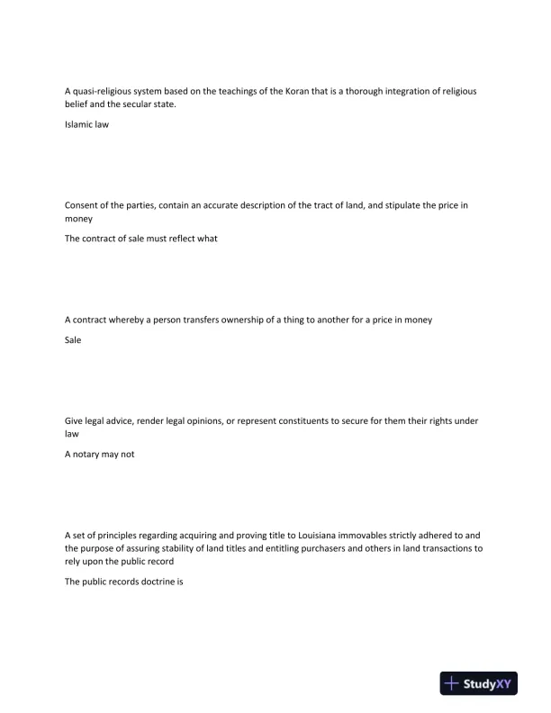 LOUISIANA NOTARY Practice Exam With Answers (136 Solved Questions) - Page 6 preview image