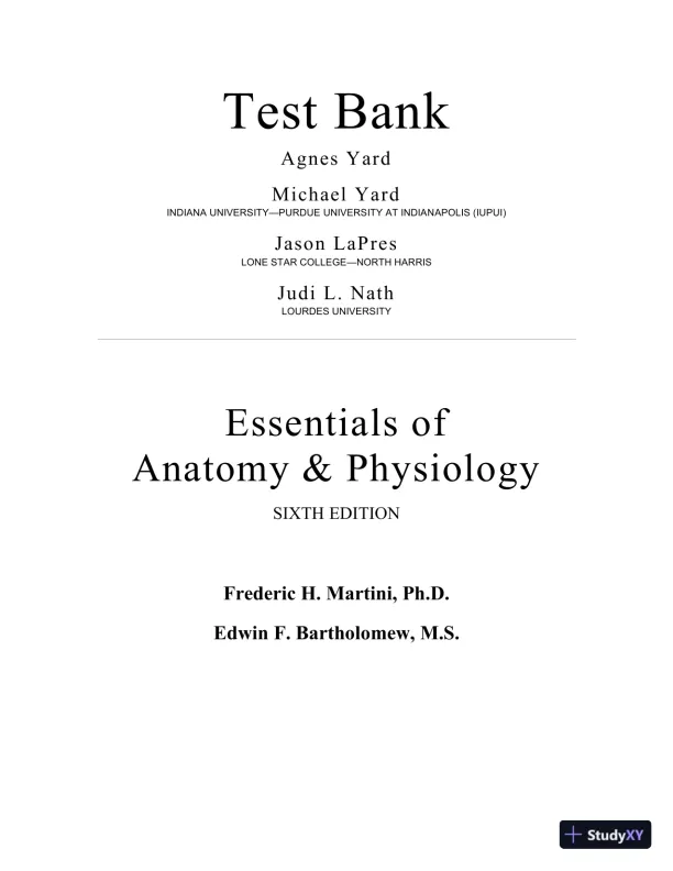 Test Bank for Essentials of Anatomy and Physiology , 7th Edition - Page 1 preview image
