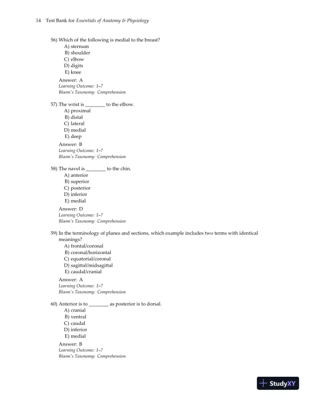 Test Bank for Essentials of Anatomy and Physiology , 7th Edition - Page 17 preview image