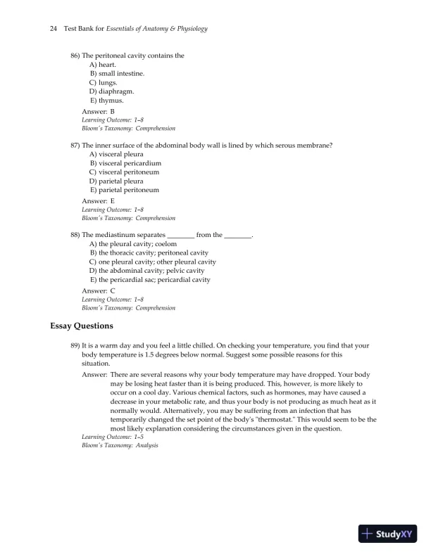 Test Bank for Essentials of Anatomy and Physiology , 7th Edition - Page 27 preview image