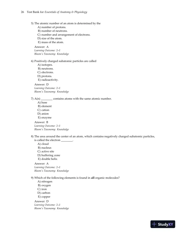 Test Bank for Essentials of Anatomy and Physiology , 7th Edition - Page 29 preview image