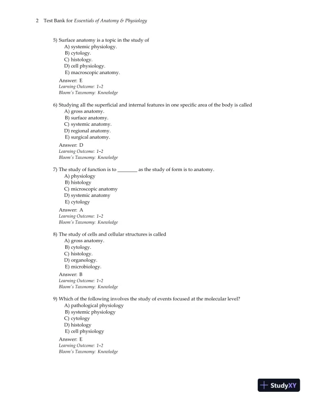 Test Bank for Essentials of Anatomy and Physiology , 7th Edition - Page 5 preview image