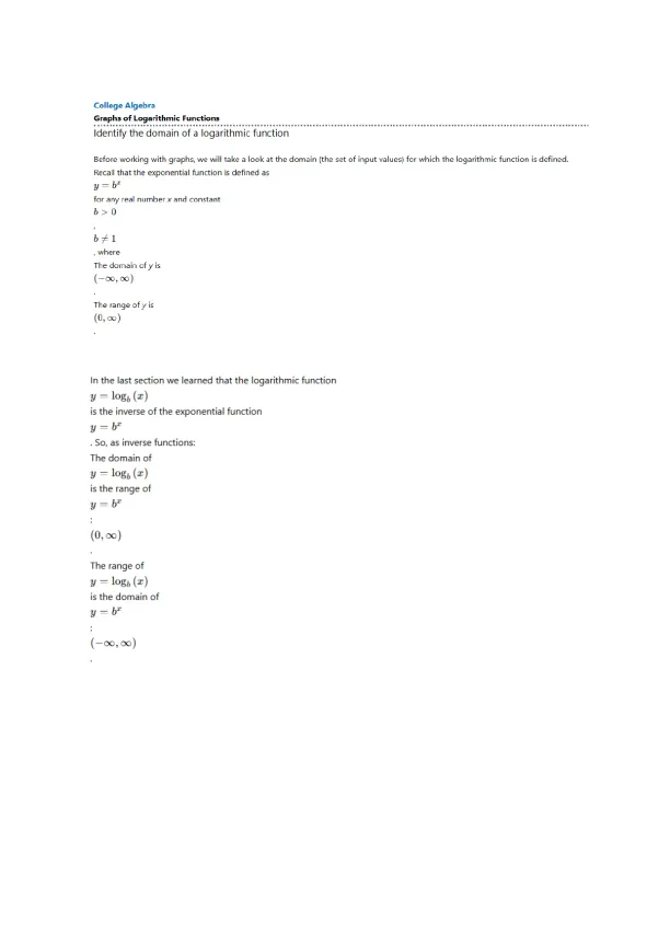 Graphs of Logarithmic Functions - Page 1 preview image