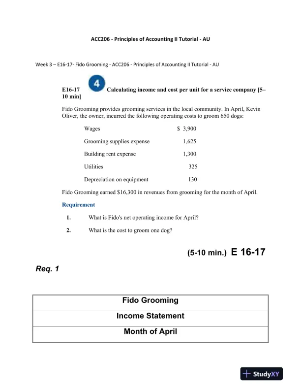ACC206 - Principles of Accounting II Tutorial - AU - Page 1 preview image