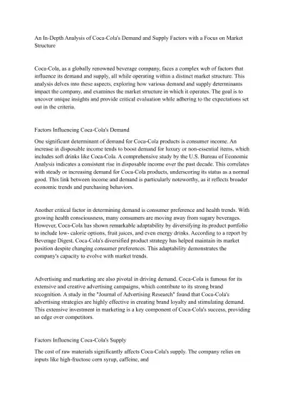 Analyzing Coca-Cola's Demand, Supply and Market St - Page 1 preview image