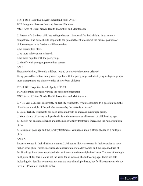 Test Bank For Wong's Essentials Of Pediatric Nursing, 9th Edition - Page 16 preview image