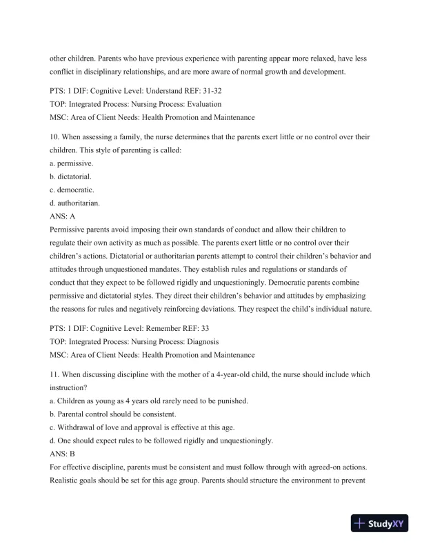 Test Bank For Wong's Essentials Of Pediatric Nursing, 9th Edition - Page 18 preview image