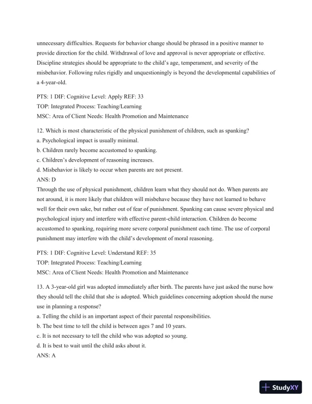 Test Bank For Wong's Essentials Of Pediatric Nursing, 9th Edition - Page 19 preview image