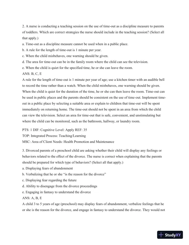 Test Bank For Wong's Essentials Of Pediatric Nursing, 9th Edition - Page 22 preview image