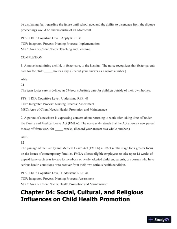 Test Bank For Wong's Essentials Of Pediatric Nursing, 9th Edition - Page 23 preview image