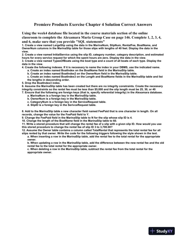 Premiere Products Exercise Chapter 4 Solution Correct Answers - Page 1 preview image