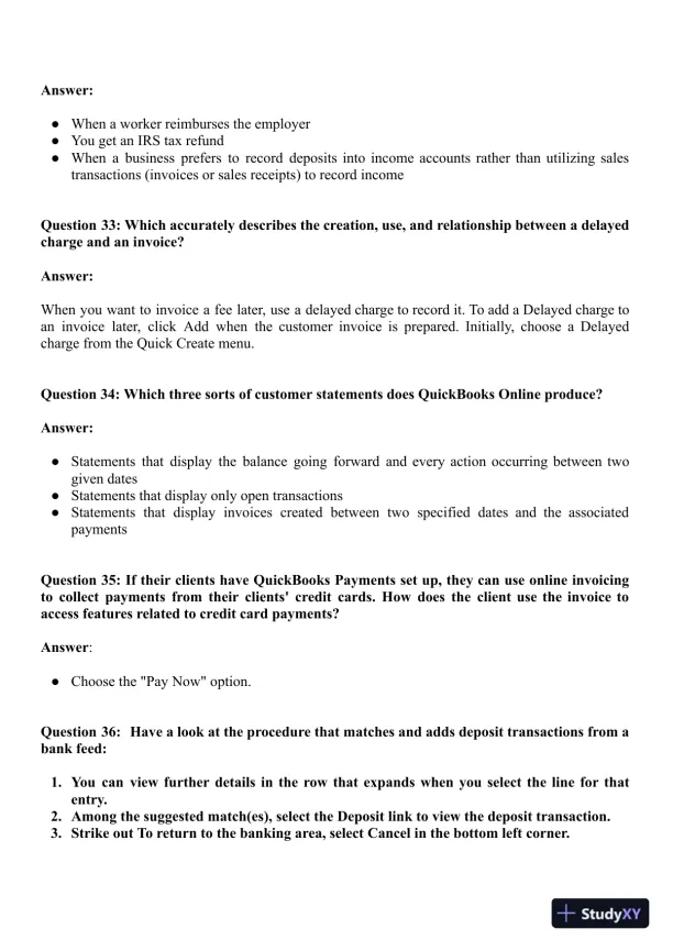 QuickBooks Accounts Certification Exam With Answers (163 Solved Questions) - Page 10 preview image