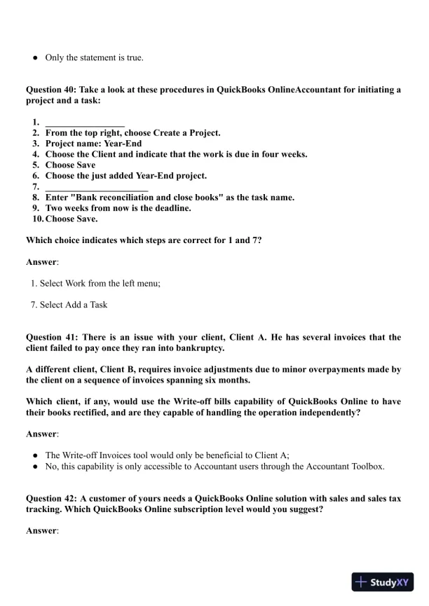 QuickBooks Accounts Certification Exam With Answers (163 Solved Questions) - Page 12 preview image