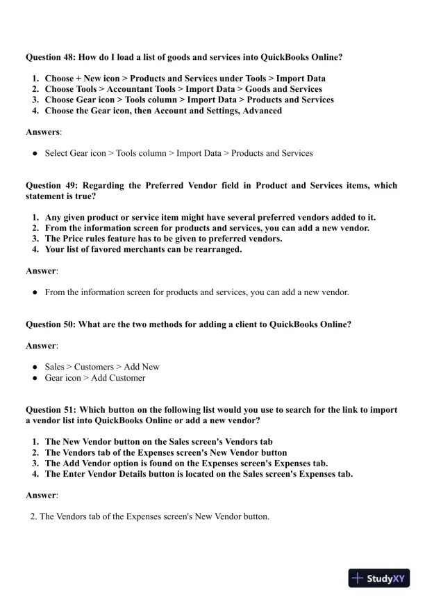 QuickBooks Accounts Certification Exam With Answers (163 Solved Questions) - Page 14 preview image