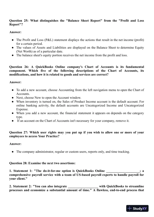 QuickBooks Accounts Certification Exam With Answers (163 Solved Questions) - Page 8 preview image