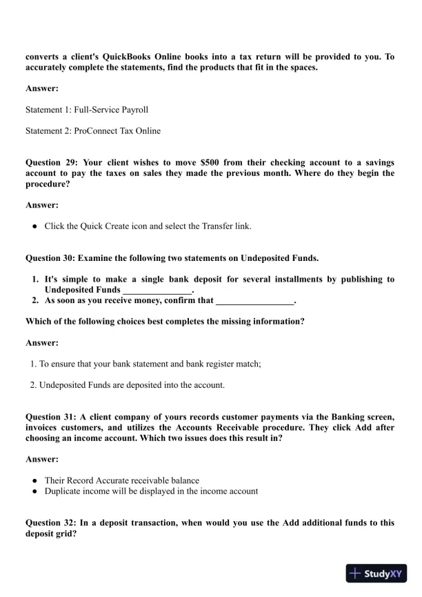 QuickBooks Accounts Certification Exam With Answers (163 Solved Questions) - Page 9 preview image