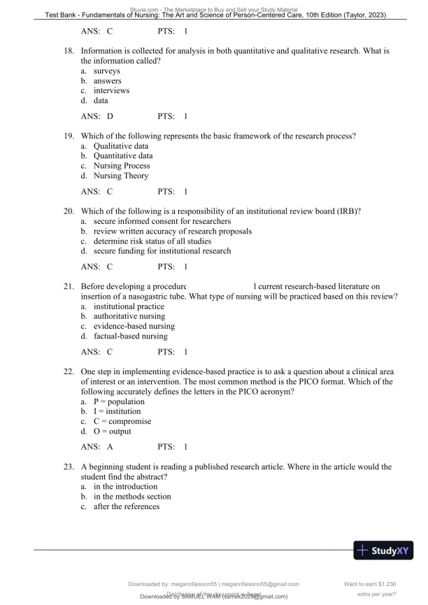 Test Bank for Fundamentals of Nursing: The Art and Science of Person-Centered Care, 10th North American Edition (Chapters 1-47) - Page 14 preview image