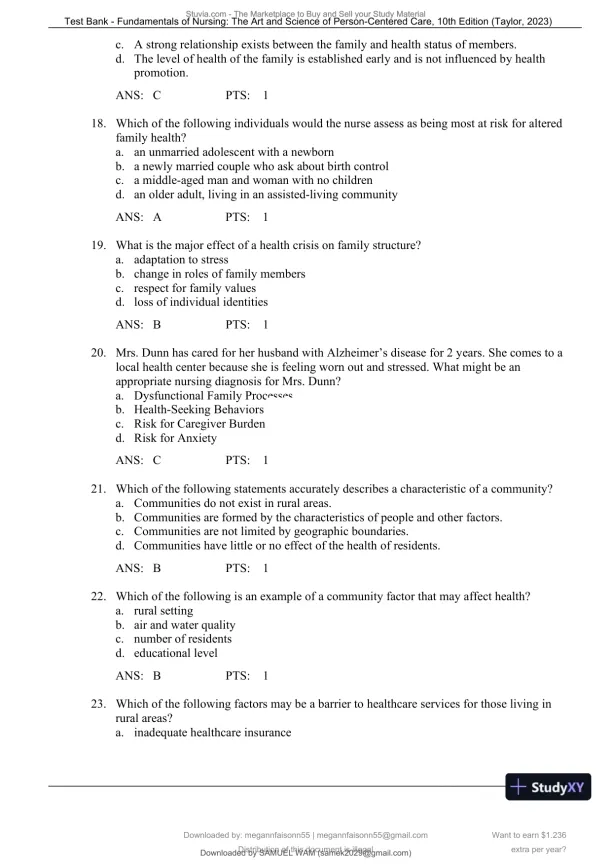 Test Bank for Fundamentals of Nursing: The Art and Science of Person-Centered Care, 10th North American Edition (Chapters 1-47) - Page 25 preview image